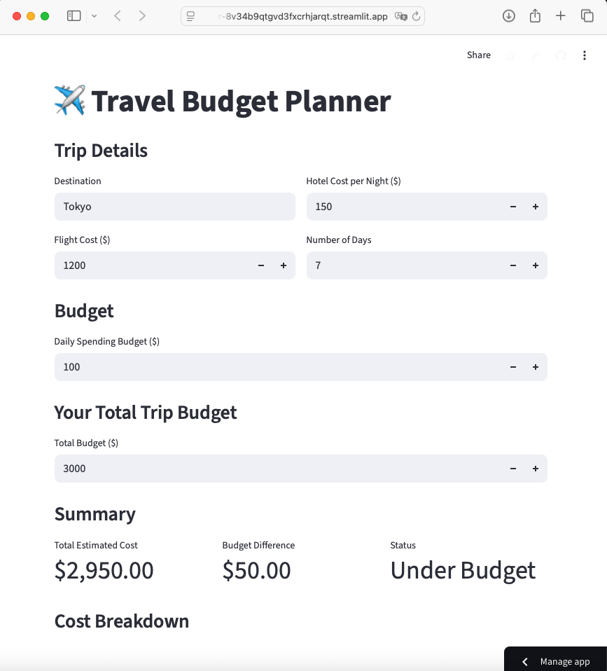 Travel Budget Planner screenshot